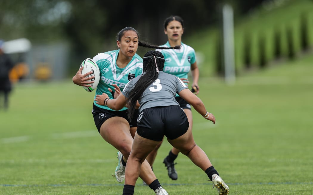 Ivana Lauitiiti Billie Va’a of the NZ Schools 18’s Girls,NZRL-NZ18s Girls v NZ Clubs held at St Peters College,1716 Cambridge Road, Cambridge,New Zealand on Saturday 12 October 2024.
P