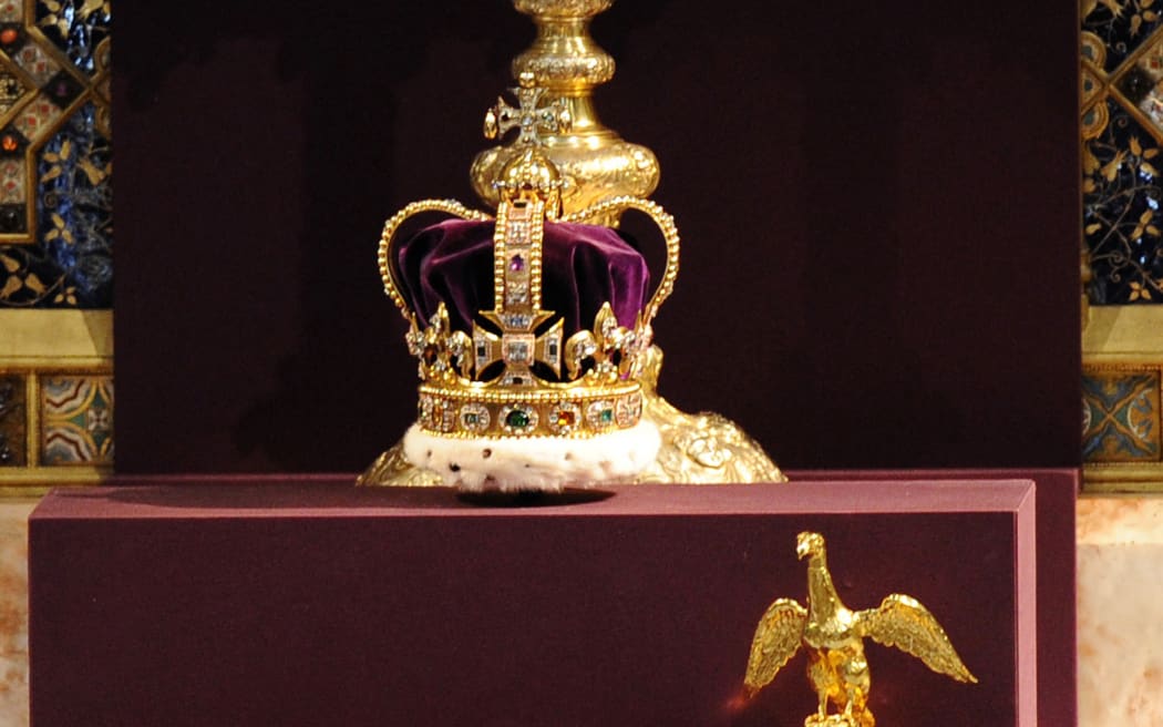 St Edward's Crown is displayed during  the service to celebrate the 60th anniversary of the Coronation of Queen Elizabeth II at Westminster Abbey in London on 4 June, 2013.