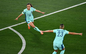 Australia's Hayley Raso scores a goal during the FIFA Women's Football World Cup 2023