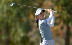 Lydia Ko plays from the tee during the final round of the Kroger Queen City Championship in Ohio.