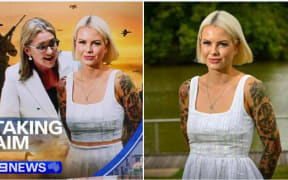 Victorian MP Georgie Purcell posted on X:  "I endured a lot yesterday. But having my body and outfit photoshopped by a media outlet was not on my bingo card." Left, the image that ran on Nine news; right, the original.