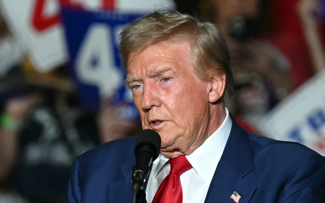 Former US President and Republican presidential candidate Donald Trump speaks during a campaign rally at the Expo World Market Center in Las Vegas, Nevada, on 13 September, 2024.