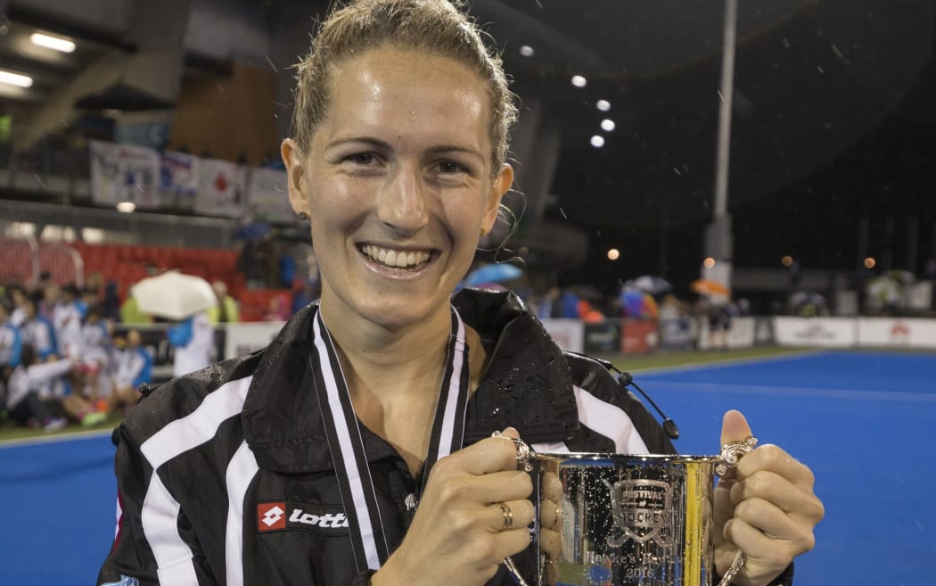 New Zealand's Stacey Michelsen with the cup after the win.