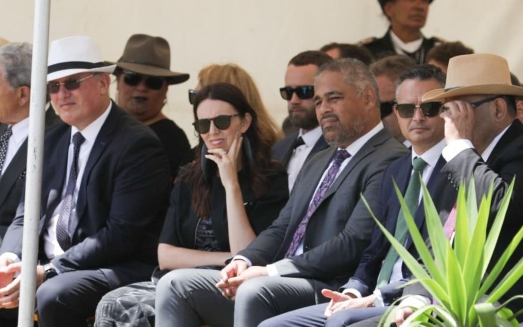 Prime Minister Jacinda Ardern with Labour MP Peeni Henare and Green co-leader James Shaw.