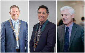 From left Matamata-Piako district mayor Ash Tanner, Waipā mayor Mike Pettit and Hamilton City Mayor Tim Macindoe.