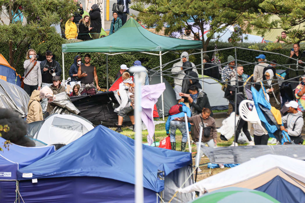Protesters gathered material to add to blazes including tents, mattresses and furniture.