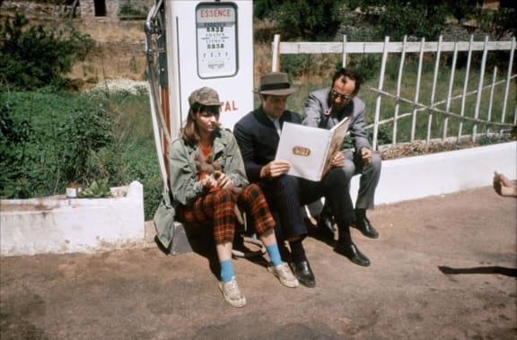 Karina, Belmondo and Godard on the set of Pierrot le Fou.