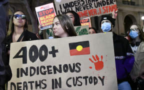 Protesters demonstrate at Martin place during a ''Black Lives Matter'' rally, held in solidarity with U.S. Protests over the death of George Floyd on June 02, 2020 in Sydney, Australia.