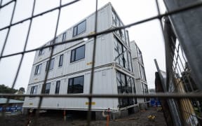 New three-level Kainga Ora container-style units at 15 Kingsway Ave, Sandringham. 27 May 2024. New Zealand Herald photograph by Jason Oxenham