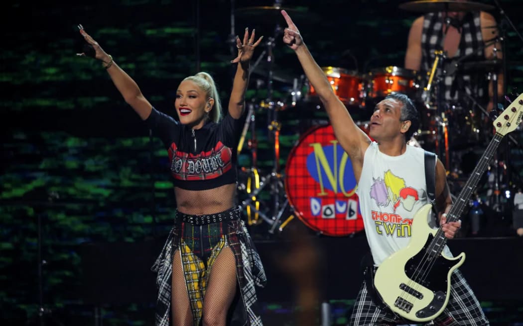 Gwen Stefani and members of No Doubt perform during the FireAid benefit concert for Los Angeles wildfire relief efforts.