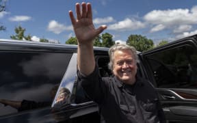 Steve Bannon arrives to speak outside Danbury Federal Correctional Institution, Monday, July 1, 2024, in Danbury, Conn. (AP Photo/Julia Nikhinson)