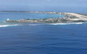 An aerial view of Kwajalein Island, headquarters of the US Army Garrison-Kwajalein Atoll