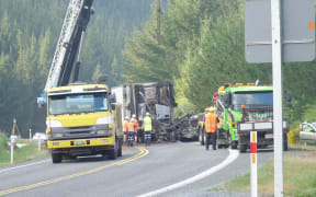 Emergency services at a crash scene in Atiamuri.