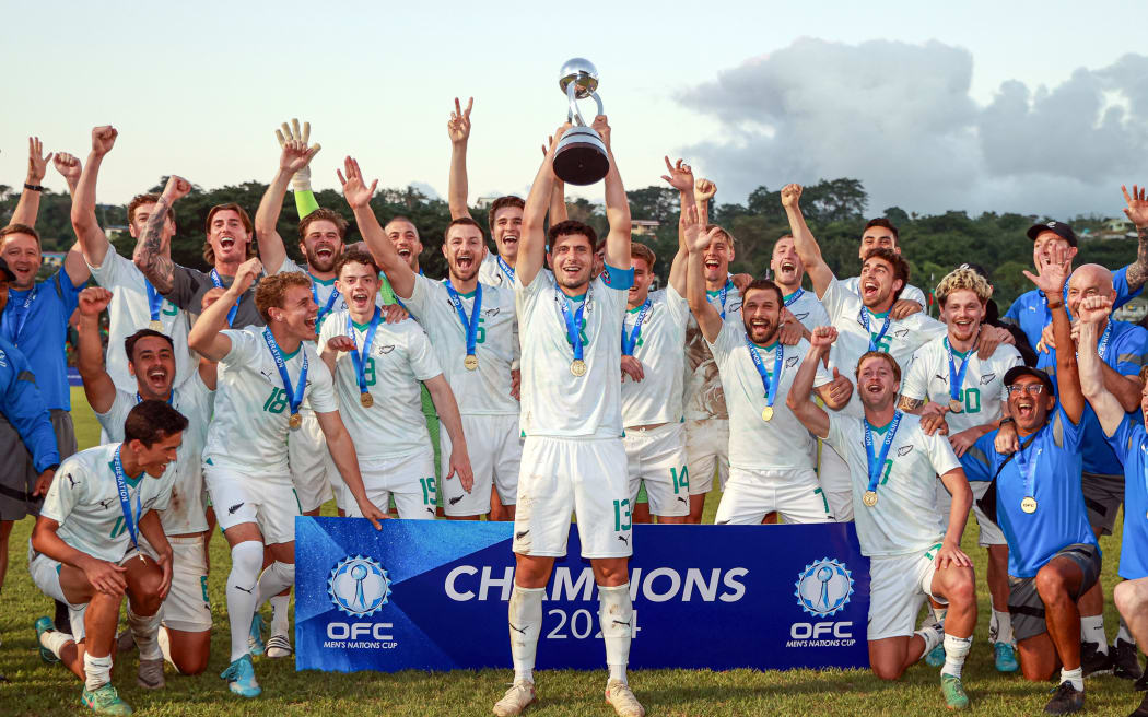 New Zealand celebrate winning the OFC Men's Nations Cup 2024.
