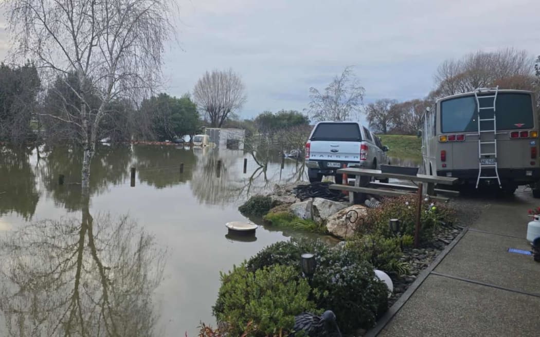 Pouesi and Hillary Fitisemanu's Riwaka home following the flooding of the Motueka River.