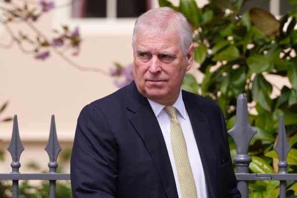 Prince Andrew, Duke of York leaves after attending the Easter Matins service at St George's Chapel at Windsor Castle, in Windsor on April 20, 2025.