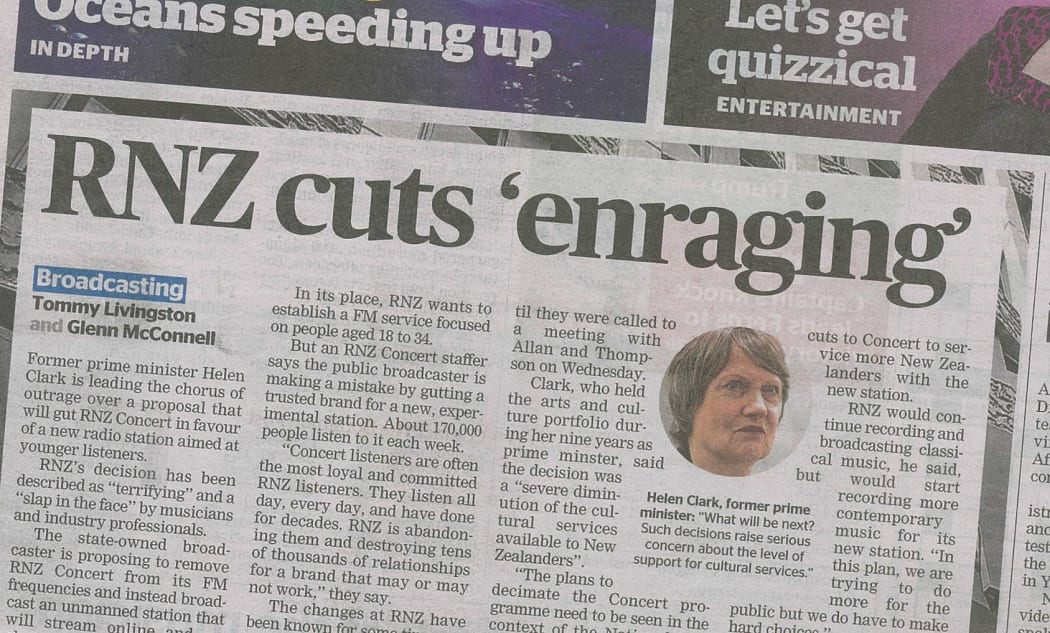 RNZ's music plan hits the front page of the Dominion Post.