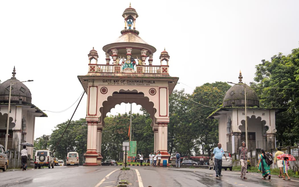 The centuries-old Shri Manjunatha Temple, dedicated to Lord Shiva, in Dharmasthala.