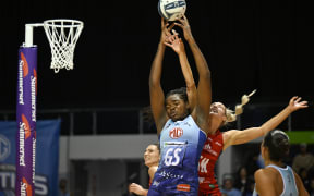 Grace Nweke and Jane Watson.
Mystics v Tactix. ANZ Premiership Netball. The Trusts Arena. Auckland. Monday 29 April 2024. © Photo: Andrew Cornaga / Photosport