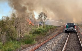 Fire in Meremere from the railway line.