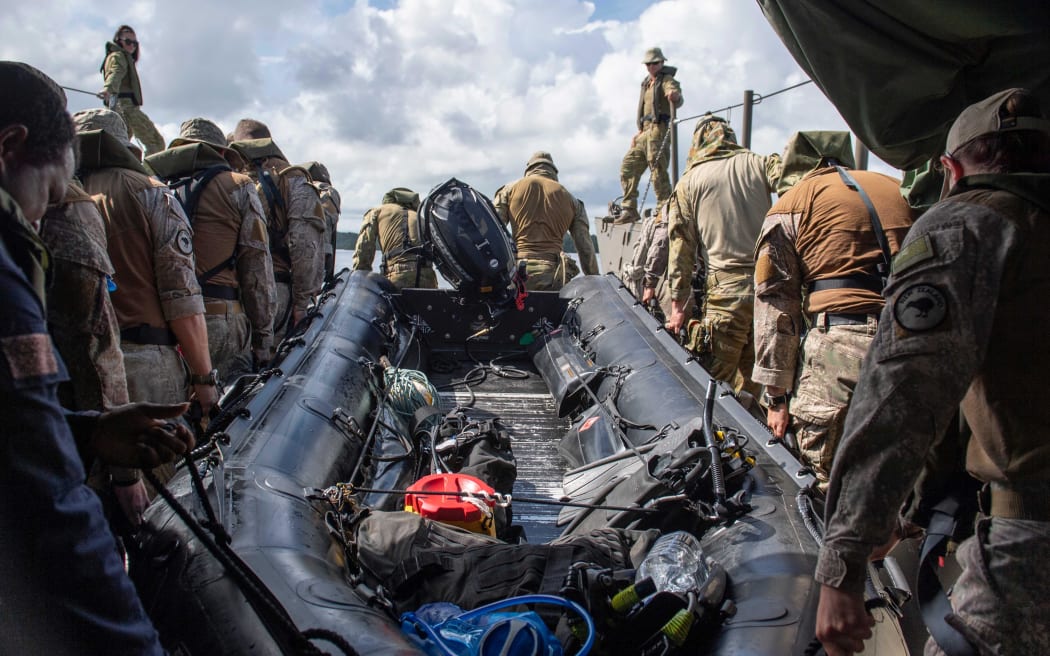 The RNZN dive team assist the Royal Solomon Islands Police Force by conducting unexploded ordinance clearance along the shores of the island of Kohingo in the Solomon Islands.

NZDF EOD personnel undergo integration training on board the HMAS Adelaide as they prepare for OP Render Safe 19.