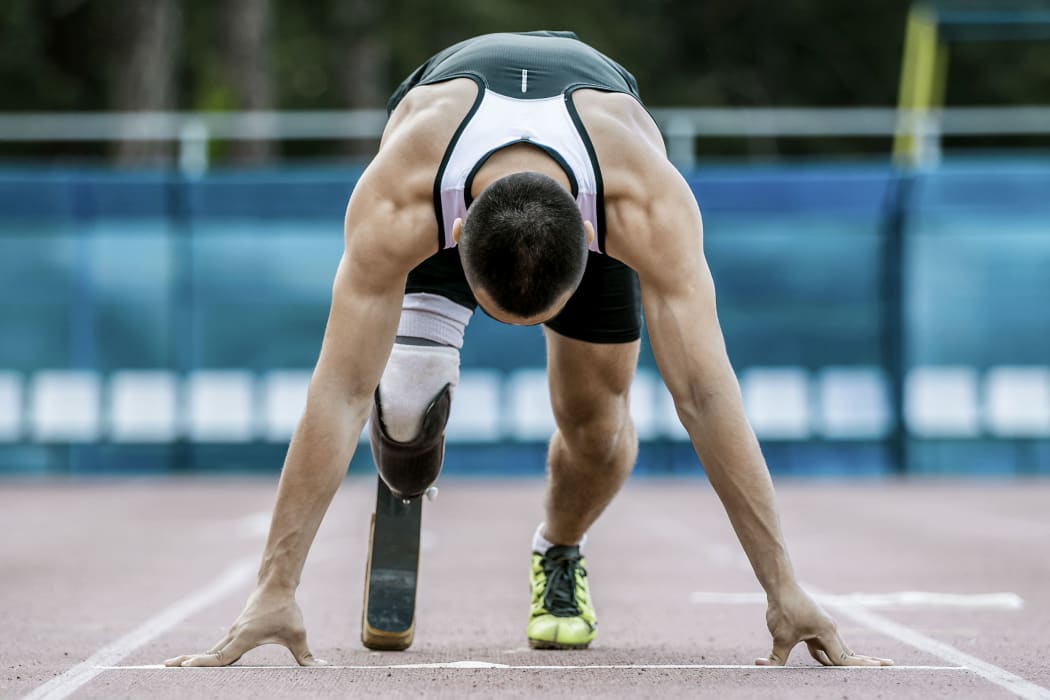 A "blade runner" athlete ready for the start.