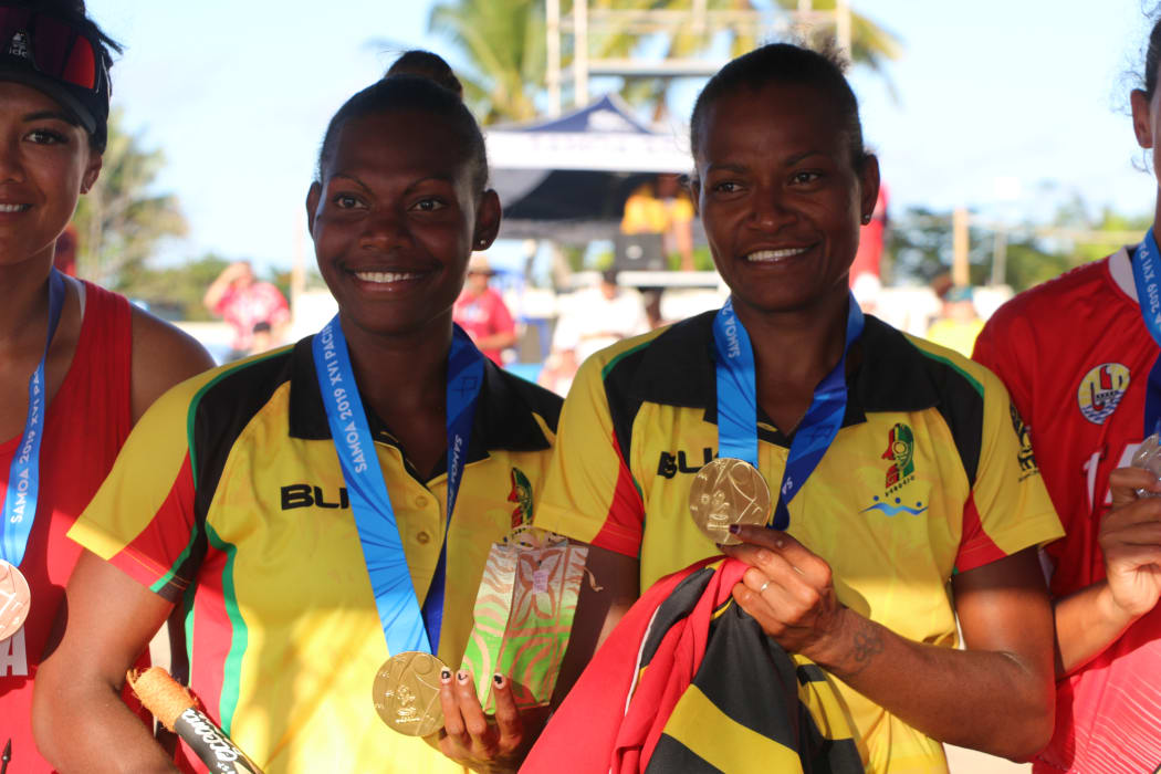 Vanuatu defeated Tahiti in straight sets to win the women's beach volleyball final at the Pacific Games