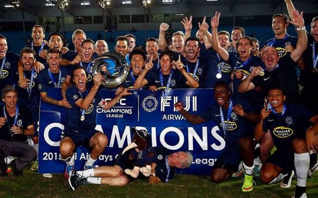 Auckland City celebrate winning the 2015 Oceania Champions League title.