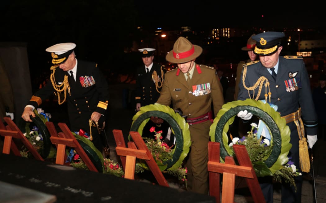 Navy, Army and Air Force chiefs laid wreaths at the Tomb of the Unknown Warrior, National War Memorial, Wellington.