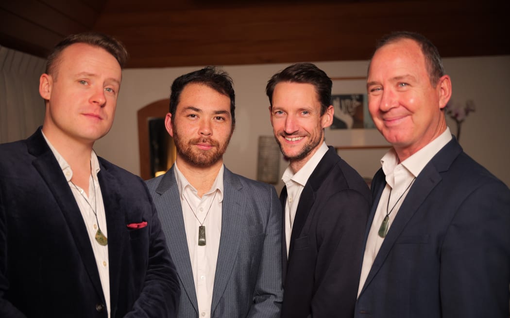 Members of the Aotearoa Jazz Orchestra. From left: Concert Master Oscar Lavën, Kaito Walley (lead trombone), Mike Taylor (lead trumpet), Musical Director John Rae.