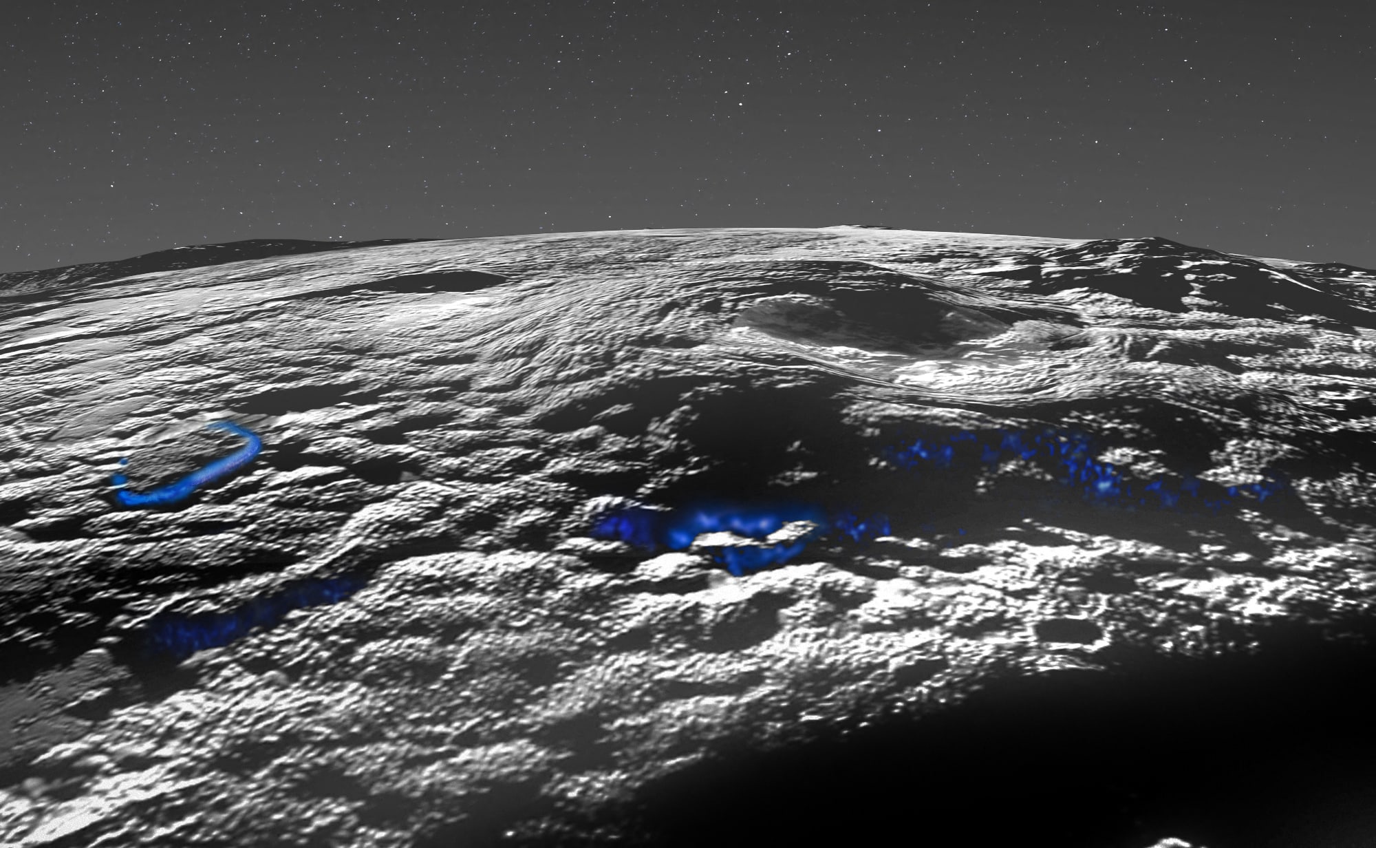 This image released by NASA/Johns Hopkins University Applied Physics Laboratory/Southwest Research Institute on 29 March 2022, shows a perspective view of Pluto's icy volcanic region.