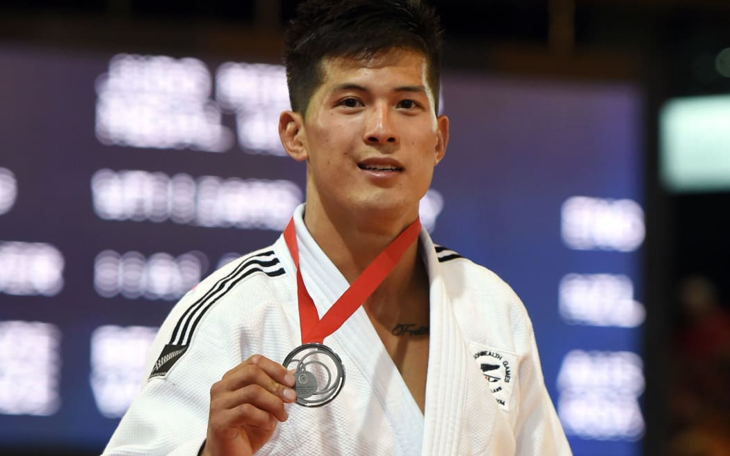 New Zealand's Adrian Leat who won the silver medal during his 73kg Judo Final against against England's Danny Williams. Commonwealth Games. Glasgow, July 2014.