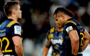 A dejected Siate Tokolahi looks on following the Super Rugby match between the Highlanders and the Crusaders.