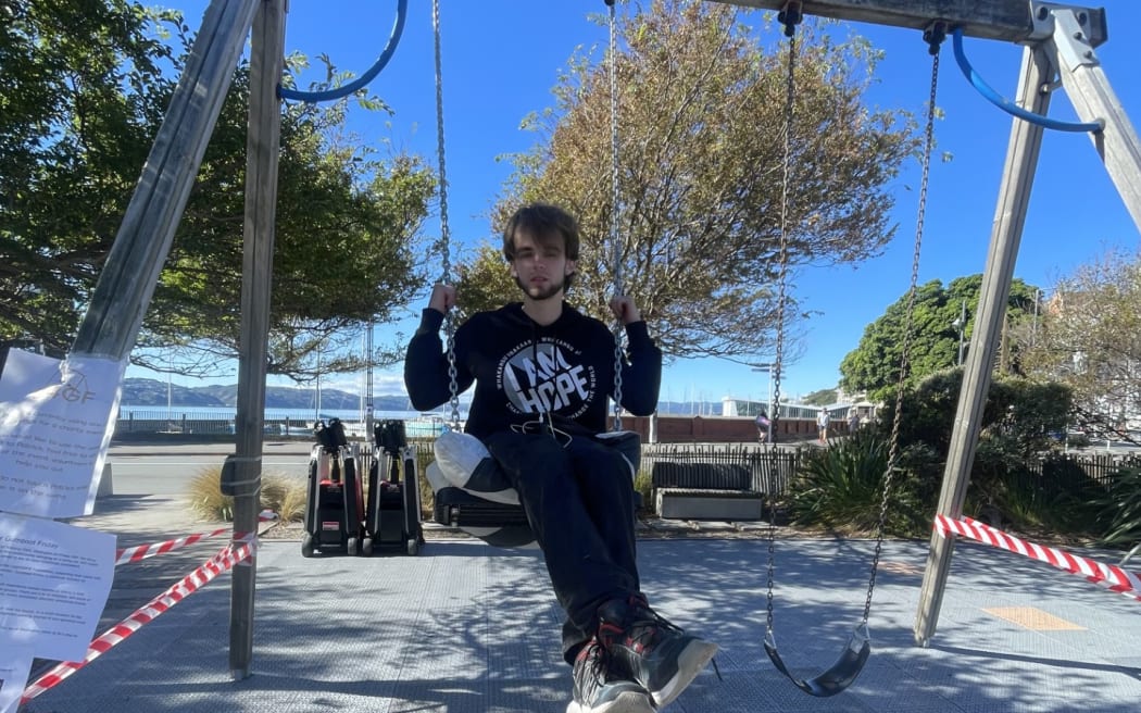Patrick Cooper during his 48-hour non-stop swinging world record attempt.