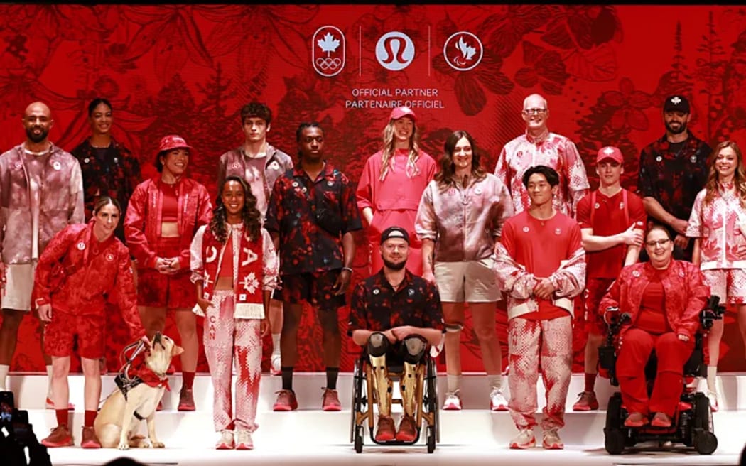 Team Canada in the Paris Olympic official uniform by Lulumelon.