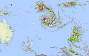 Cyclone Victor hovers over the Cook Islands in the Pacific Islands region.