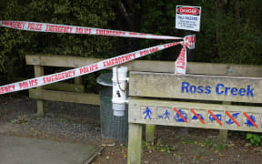 A police cordon at the Ross Creek Reservoir, north of Dunedin, on 1 December 2015.