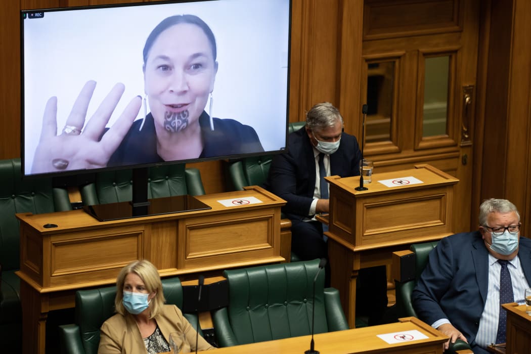 Maori Party MP Debbie Ngarewa-Packer speaks during the hybrid parliament, 2 March 2022.