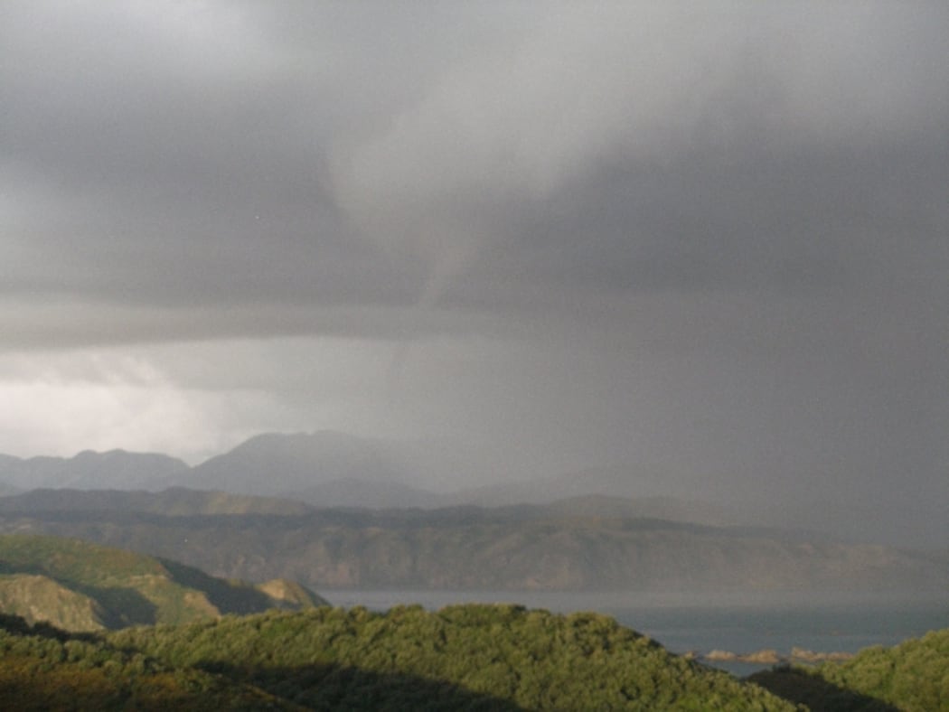 Water spouts in Wellington on Tuesday.