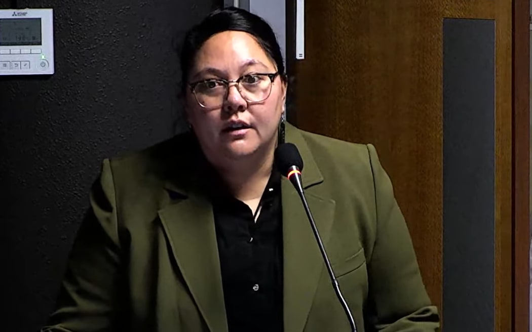 Ngāi Te Rangi representative Roimata Stanley-Kaweroa speaks at the Waitangi Tribunal hearing on 10 June, 2024.