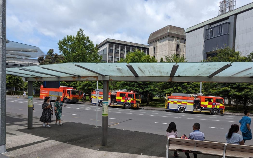 Fire trucks outside Auckland Hospital on 27 December, 2023.