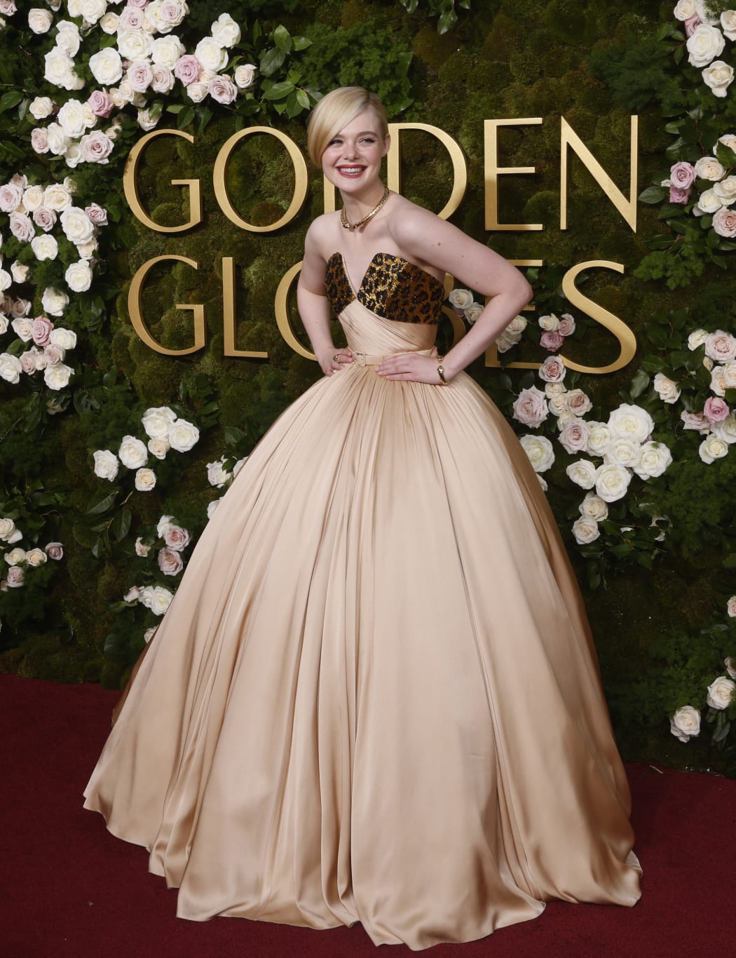 US actress Elle Fanning arrives for the 82nd annual Golden Globe Awards at the Beverly Hilton hotel in Beverly Hills, California, on January 5, 2025.