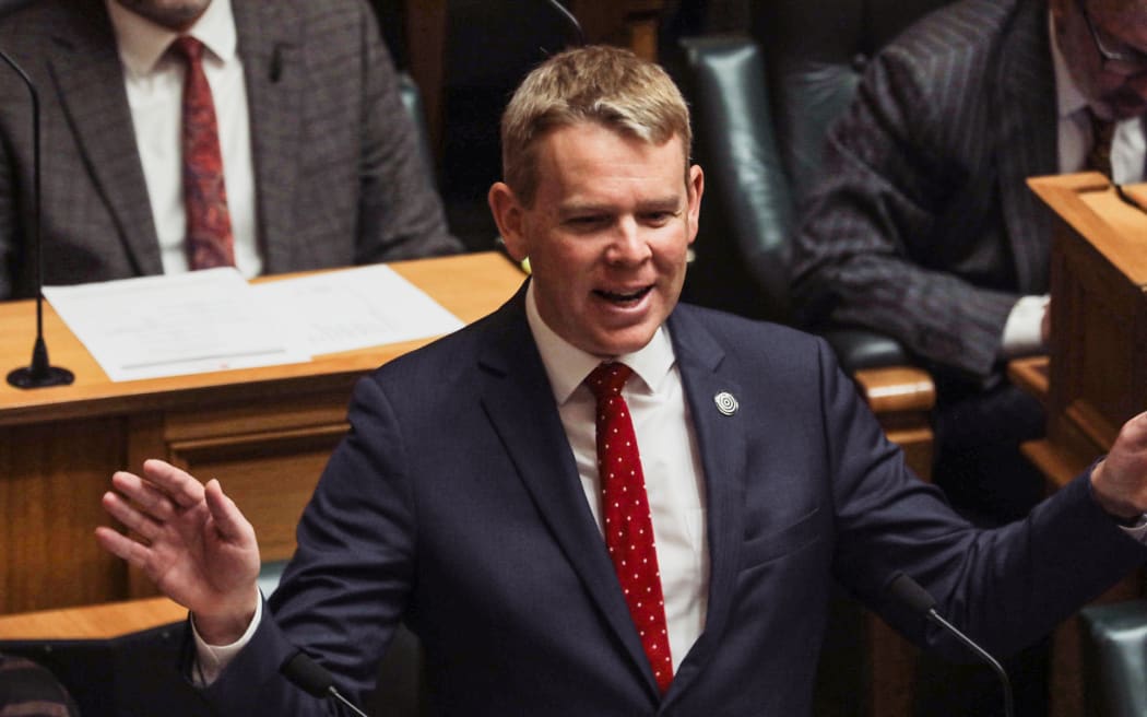 Labour Leader Chris Hipkins reacts to Budget 2025 in Parliament.