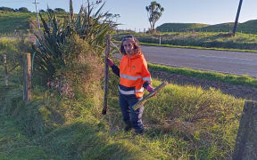 Tuhi-ao Bailey Parihaka with a damaged fence.