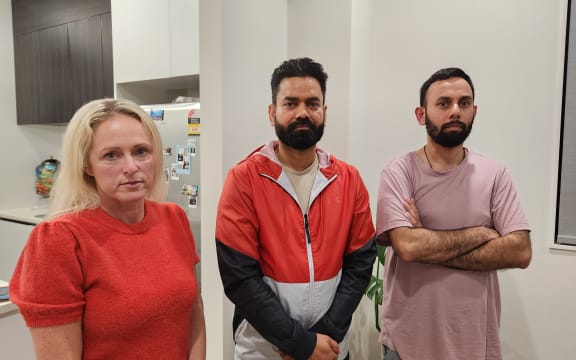 Purapura Lane homeowners and neighbours have banded together after finding out in October that the homes they purchased over a year ago don't comply with Resource Consents. Single Mum Christine O'connor (left) said she doesn't have the money for the works needed, or to take legal actions against anyone. Harjinder Singh Brar (middle) and Manjot Singh (right) are in a similar position.