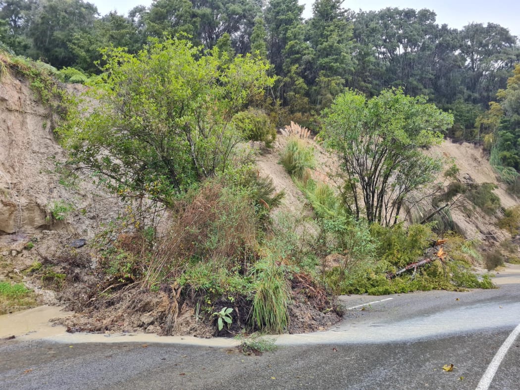 Slips bring down trees near Wairoa on 13 April 2022.