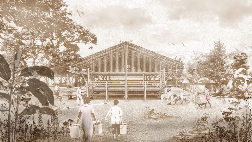 A multi-purpose hut in the settlement design that won Myint San Aung the Resene Design Award 2021