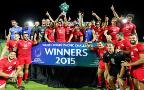 Argentina Pampas players celebrate winning the inaugural World Rugby Pacific Challenge in Suva.