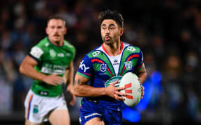 Shaun Johnson of the Warriors in action against the Canberra Raiders.