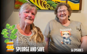 Two smiling women are looking at a camera.  The title says: “Splurge and Save   -  S6 Episode 5”